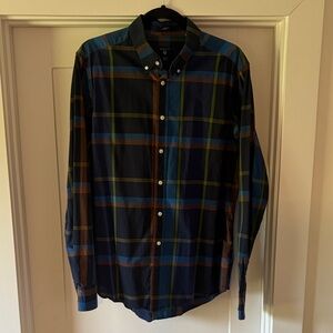 Gant Men's Blue and Green Plaid Shirt